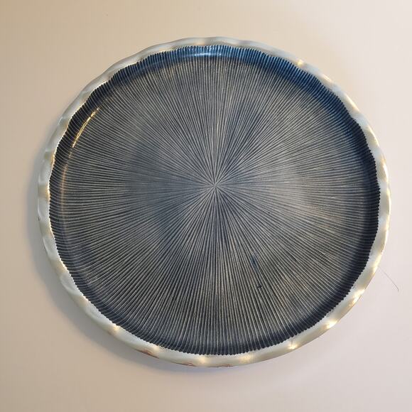 Simply Designz Enamel Cake Plate  Blue Aluminum Enamel Round Fluted Platter 11" - Picture 6 of 9